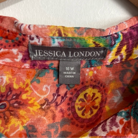 JESSICA LONDON Women’s 16W Long Tunic Colorful SHEER Roll Tab‎  Button Topper - Picture 13 of 15